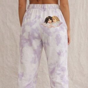 FIORUCCI women’s Lavender Tie-Dye sweatpants with Angel Print x large